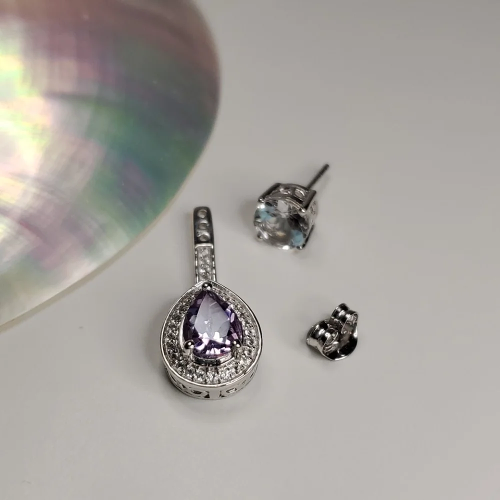 Rose de France Amethyst White Topaz Earrings NWT